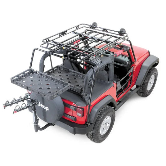 Bestop HighRock 4x4 Tailgate Rack Bracket with Universal Rack Tray for 07-18 Jeep Wrangler JK