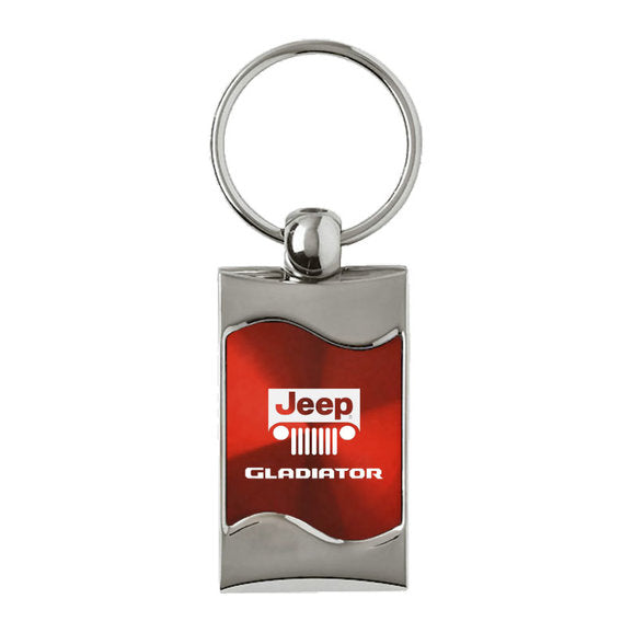 Load image into Gallery viewer, Automotive Gold Jeep Logo Gladiator Rectangle Wave Keychain
