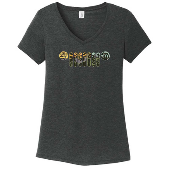 Jeep Merchandise Women's Jeep Atomic Grill Short Sleeve V-Neck T-Shirt in Black Heather