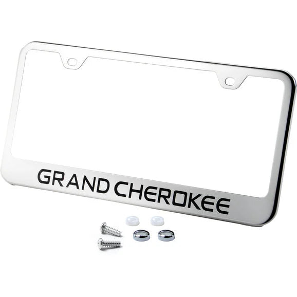 Automotive Gold Premiere Collection Etched Grand Cherokee Logo License Plate Frame in Stainless Steel