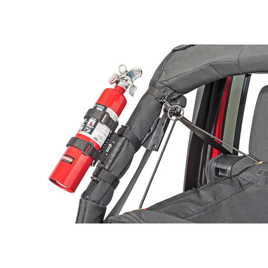 Rugged Ridge 11238.40 Elite Quick Release Fire Extinguisher Holder for 76-23 Jeep Wrangler JL, JK, TJ, YJ, CJ & Gladiator JT