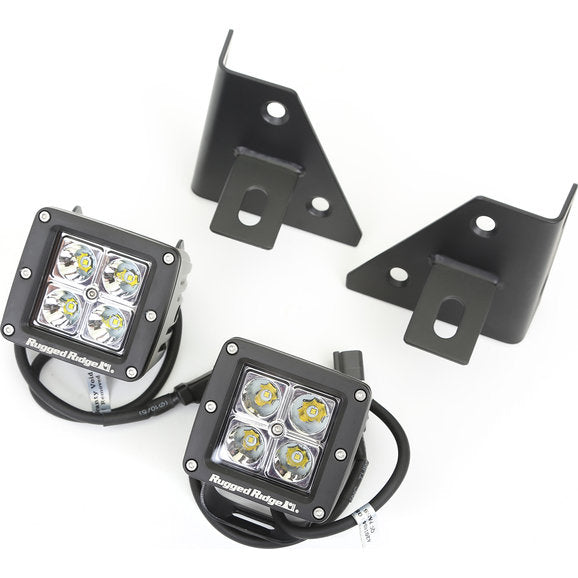 Load image into Gallery viewer, Rugged Ridge 11027.12 Windshield Light Bracket Kit in Black with Square LED Lights for 76-95 Jeep CJ-5, CJ-7, CJ-8 Scrambler &amp; Wrangler YJ
