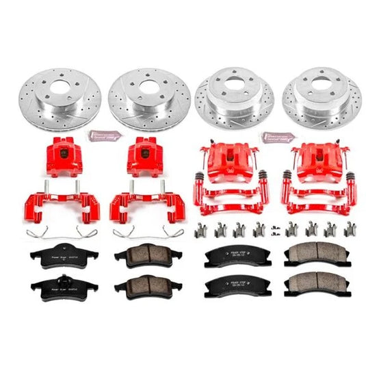 Power Stop KC2150 Front & Rear Z23 Evolution Sport Performance 1-Click Brake Kit with Powder Coated calipers for 99-04 Jeep Grand Cherokee WJ with Akebono Calipers