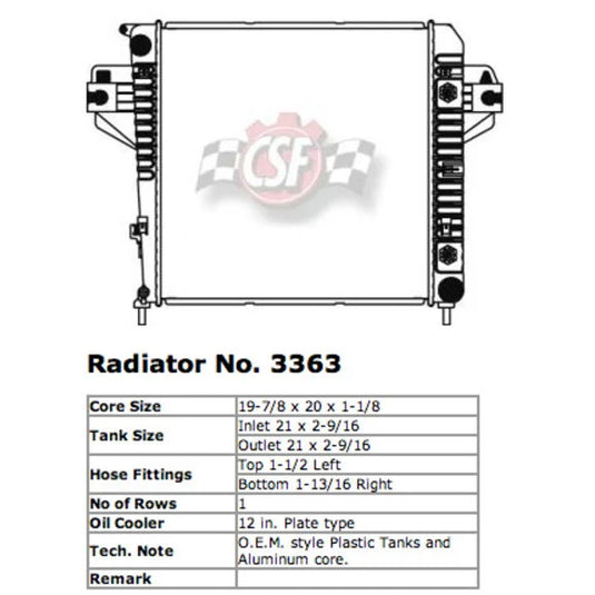 CSF 3363 OE Replacement Radiator with Plastic Tank & Aluminum Core for 04-06 Jeep Liberty KJ with 3.7L