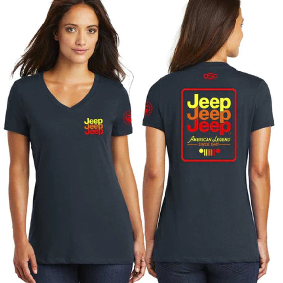 Jeep Merchandise Ladies Jeep Echo V-neck T-Shirt in Navy Blue