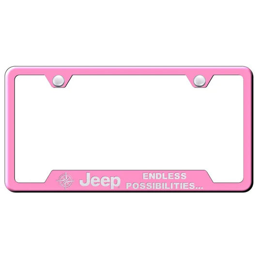 Automotive Gold Laser Etched Stainless Jeep Endless Possibilities Cut-Out License Plate Frame