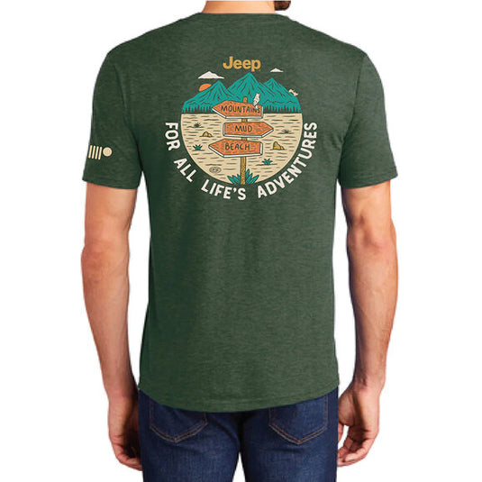 Jeep Merchandise Men's Jeep For All Life's Adventures T-Shirt in Heather Forest Green