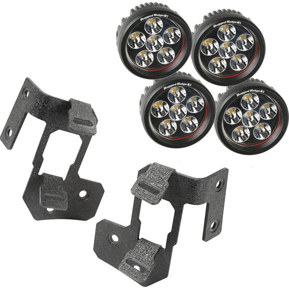 Load image into Gallery viewer, Rugged Ridge Dual A-Pillar Light Mount Kit with 3.5&quot; Round LED Lights for 07-18 Jeep Wrangler JK
