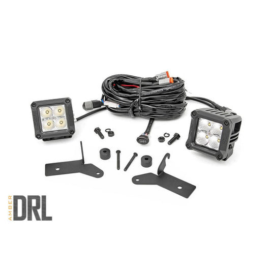 Rough Country 2in LED Cube Light Lower Windshield Kit for 18-24 Jeep Wrangler JL & Gladiator JT