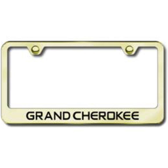 Load image into Gallery viewer, Automotive Gold Premiere Collection Etched Grand Cherokee Logo License Plate Frame in Stainless Steel
