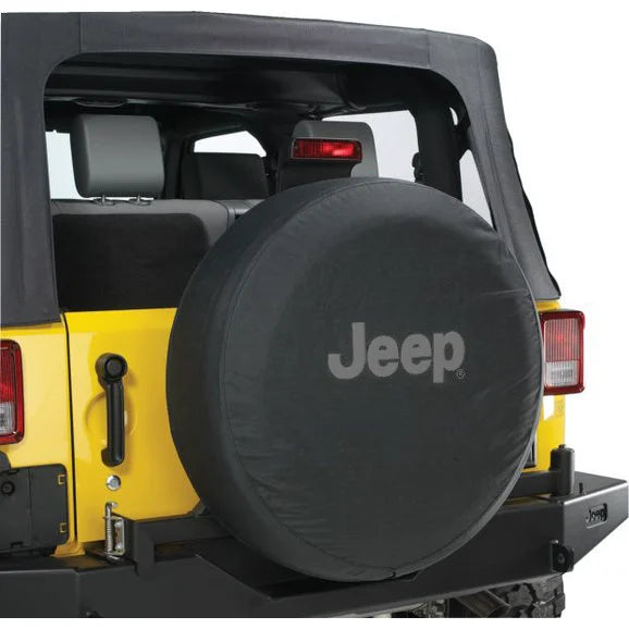 Mopar Jeep Logo Tire Cover in Black Denim with Gray Jeep Logo