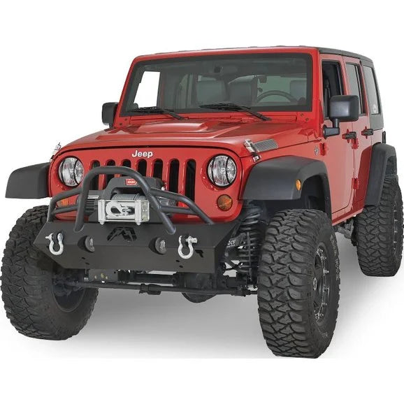 Fab Fours JK07-B1854-1 Front Stubby Winch Bumper with Grill Guard in Black for 07-18 Jeep Wrangler JK