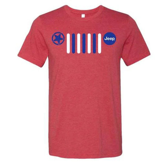 Jeep Merchandise Mens Red White & Blue Jeep Grille Logo Short Sleeve T-Shirt In Heather