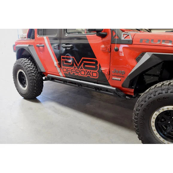 Load image into Gallery viewer, DV8 Offroad SRJL-03 Tubular Rock Sliders with Plated End Caps for 18-20 Jeep Wrangler JL Unlimited
