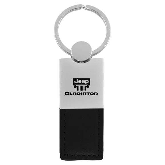 Load image into Gallery viewer, Automotive Gold Jeep Logo Gladiator Leather Duo Keychain
