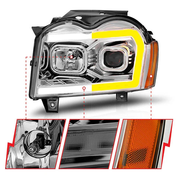 Load image into Gallery viewer, Anzo USA Projector Switchback Plank Style Headlights for 05-07 Grand Cherokee WK
