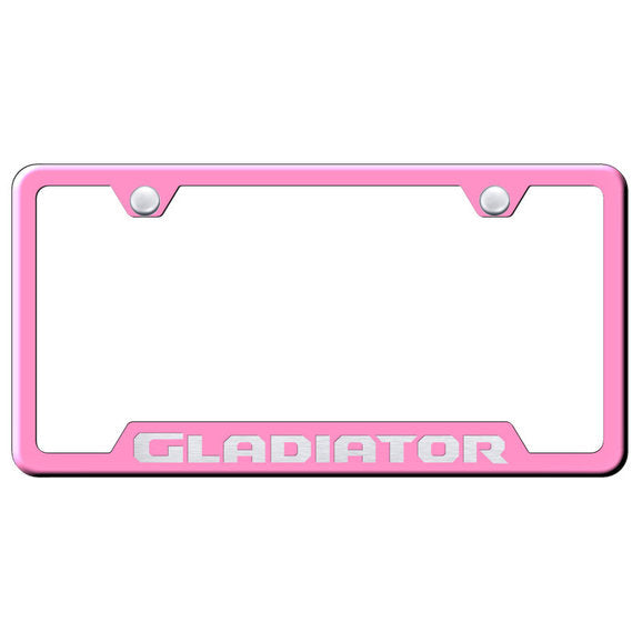 Load image into Gallery viewer, Automotive Gold Laser Etched Stainless Gladiator Cut-Out License Plate Frame
