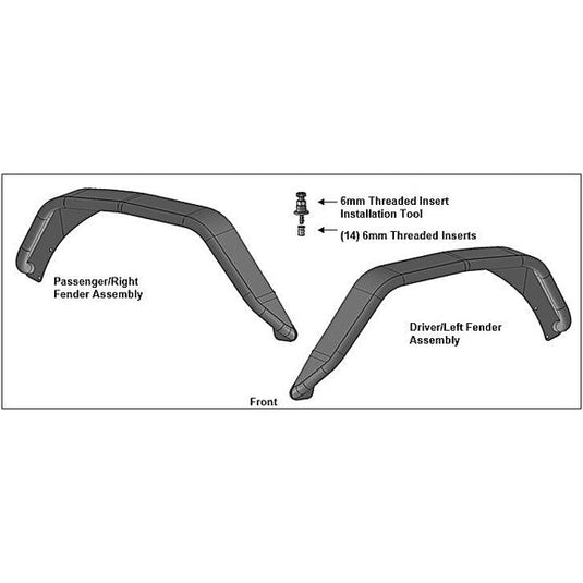 Black Horse Off Road Front & Rear Tubular Fender Flares with Front Inner Fender Liners for 18-24 Jeep Wrangler JL