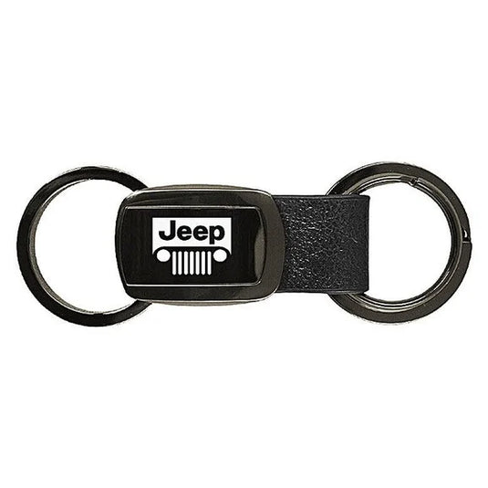 Automotive Gold KC1050.JEEG.GM Au-Tomotive Gold Jeep Grill Logo Leather Double Valet Keychain in Polished Gunmetal Finish