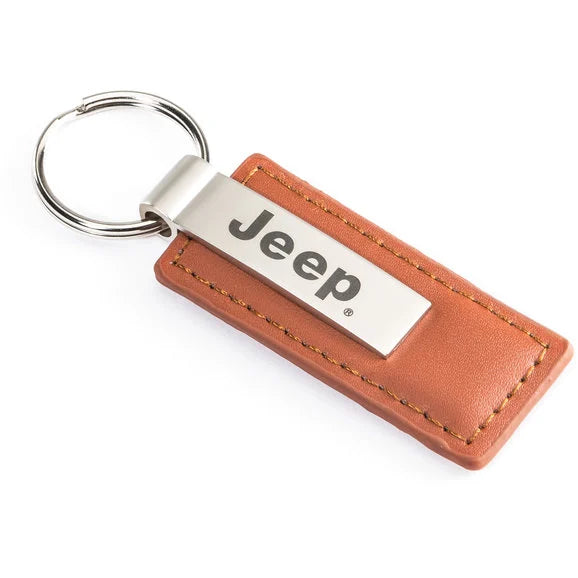 Load image into Gallery viewer, Automotive Gold KC1541JEE Brown Leather Jeep Logo Keychain
