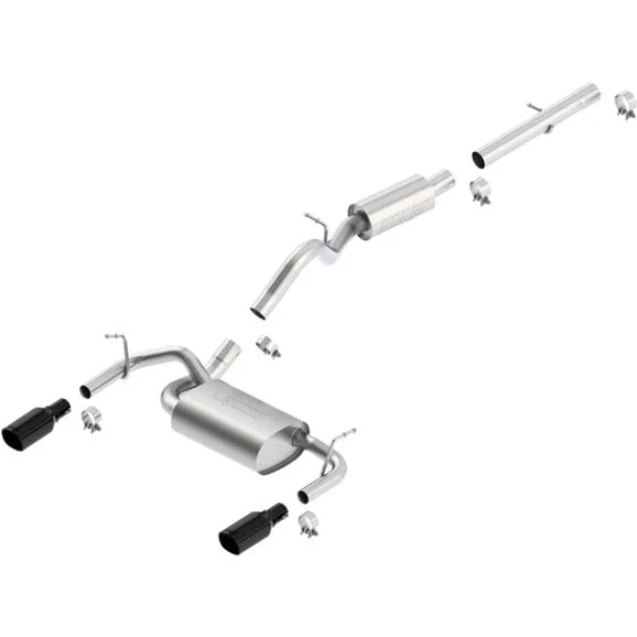 Borla 140460BC T-304 Stainless Steel Cat-Back Split Rear Exhaust with Black Chrome Tips for 12-18 Jeep Wrangler JK 2 Door with 3.6L Pentastar V6 Engine