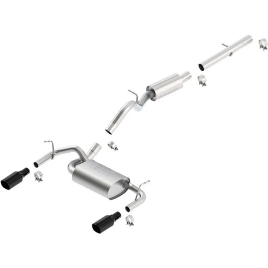 Borla 140460BC T-304 Stainless Steel Cat-Back Split Rear Exhaust with Black Chrome Tips for 12-18 Jeep Wrangler JK 2 Door with 3.6L Pentastar V6 Engine