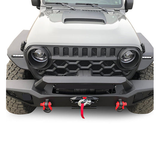 Black Horse Off Road AFB-WR19 Armour Front Bumper w/ Winch Slot for 18-24 Jeep Wrangler JL & Gladiator JT