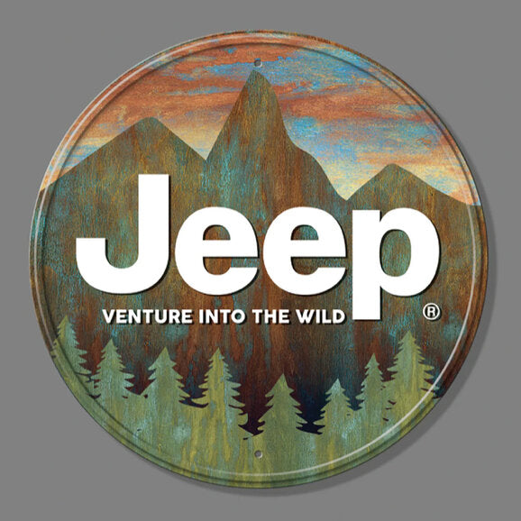 Load image into Gallery viewer, Jeep Merchandise Jeep Venture Into the Wild Metal Sign- 11.5&quot; Diameter
