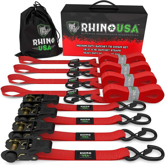 Rhino USA Medium Duty 1" x 15' Ratchet Tie-Down Set