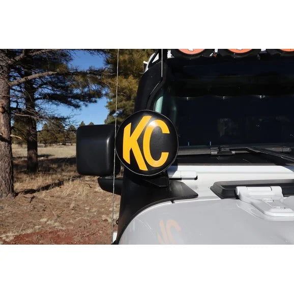 Load image into Gallery viewer, KC HiLiTES 5102 6&quot; Vinyl Covers in Black with Yellow KC Logo
