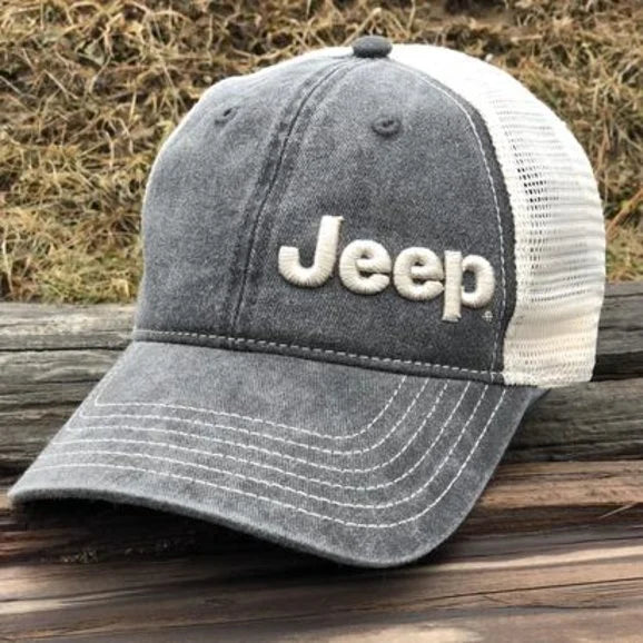 Load image into Gallery viewer, Jeep Merchandise Jeep Logo Garment Washed Trucker Hats
