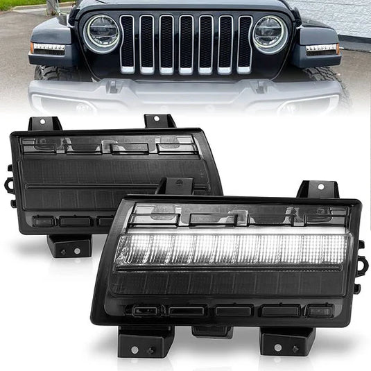 Anzo USA 511087 LED Parking Light with Sequential Turn Signal & Smoked Lens for 18-21 Jeep Wrangler JL with Low Configured OEM Halogen Parking Lights